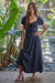 Polka Dot Print Black Smocked Dress