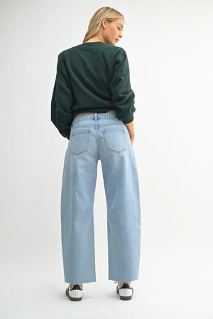 Mid Rise Light Wash Barrel Jean