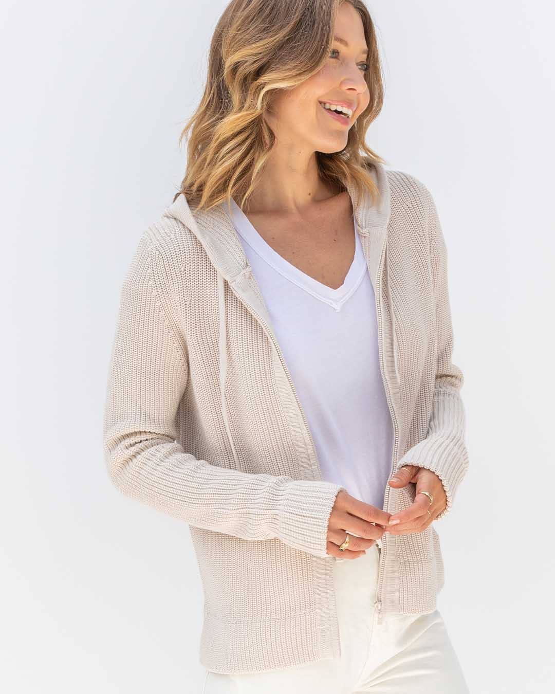 Cotton Fisherman Hoodie in Oatmeal