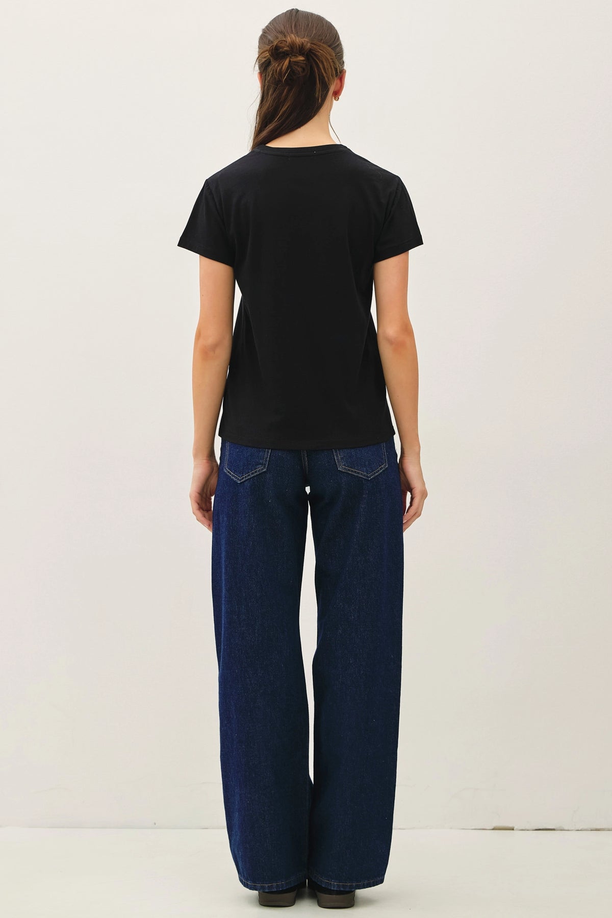 Cotton Jersey Black Crewneck T-Shirt