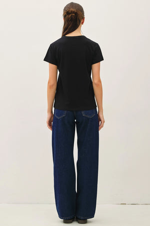 Cotton Jersey Black Crewneck T-Shirt