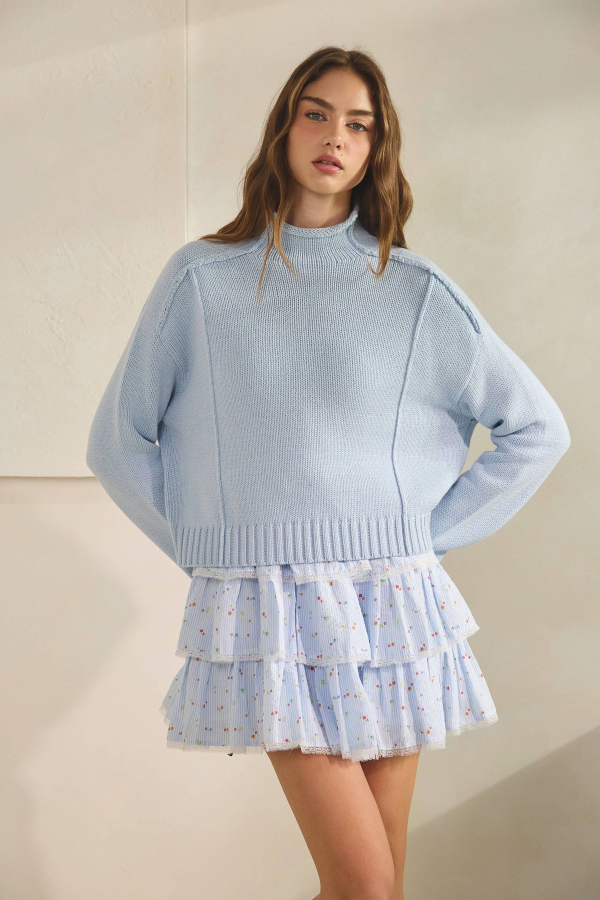 Mock Neck Open Seam Sweater