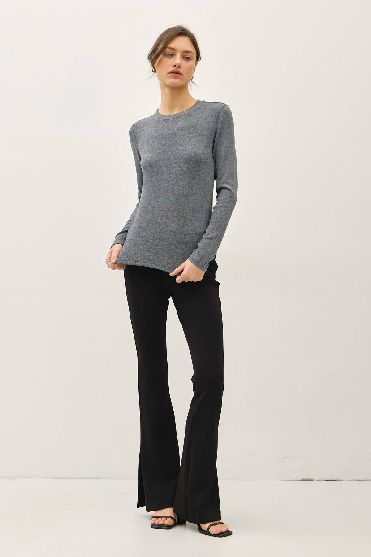 Ribbed Crewneck Long Sleeve Basic Top