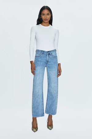 Pistola Lexi Mid Rise Bowed Straight Leg Jeans in Satellite