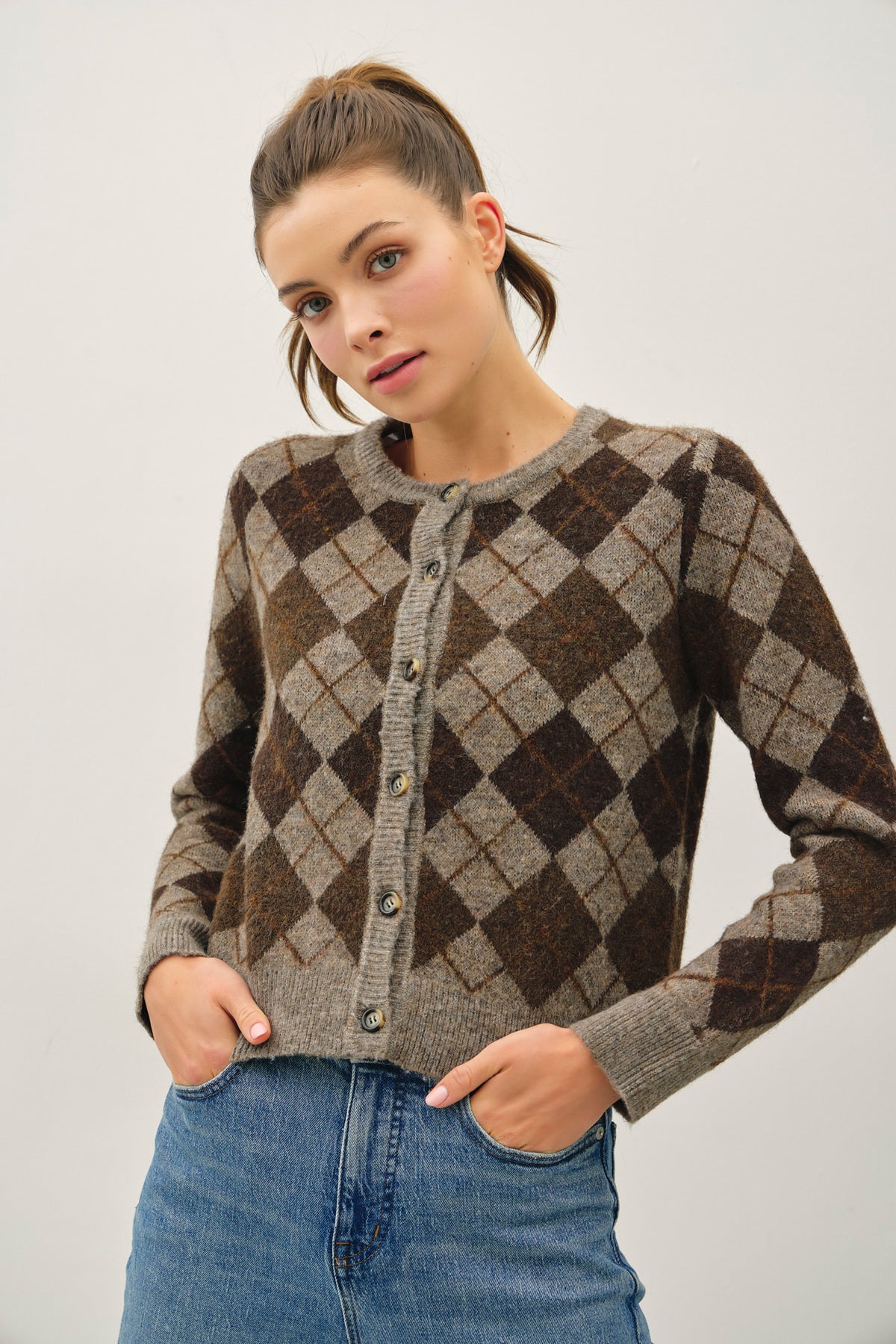 Colette Cardigan Argile Brown Wool Sweater
