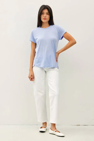 Linen Classic Round Neck Split Hem T-Shirt