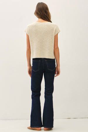 Patch Pocket Dolman Cap Sleeve Boxy Knit Sweater