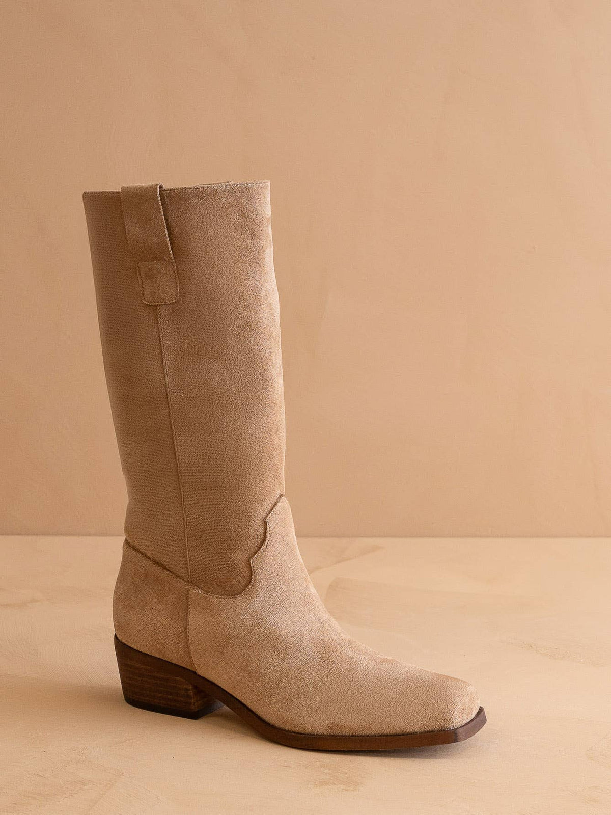 The Harrison Faux Leather Slouch Boot in Almond