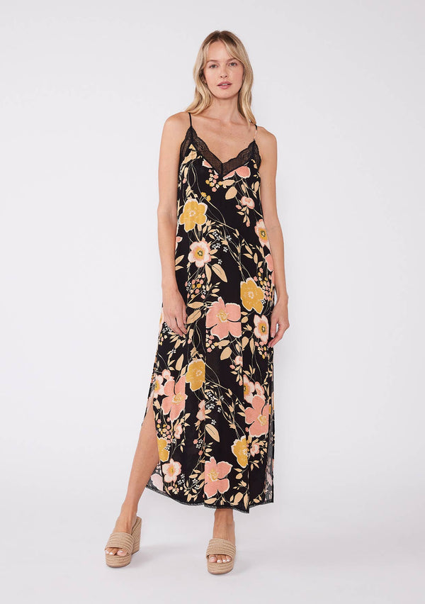 ワンピース Lace Trimmed Floral Dress Cassidy Floral Lace Trim Racerback Maxi Dress - Pilar Boutique