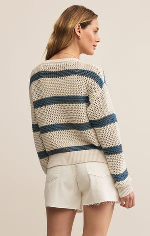 Z Supply Broadbeach Striped Slate Blue Sweater