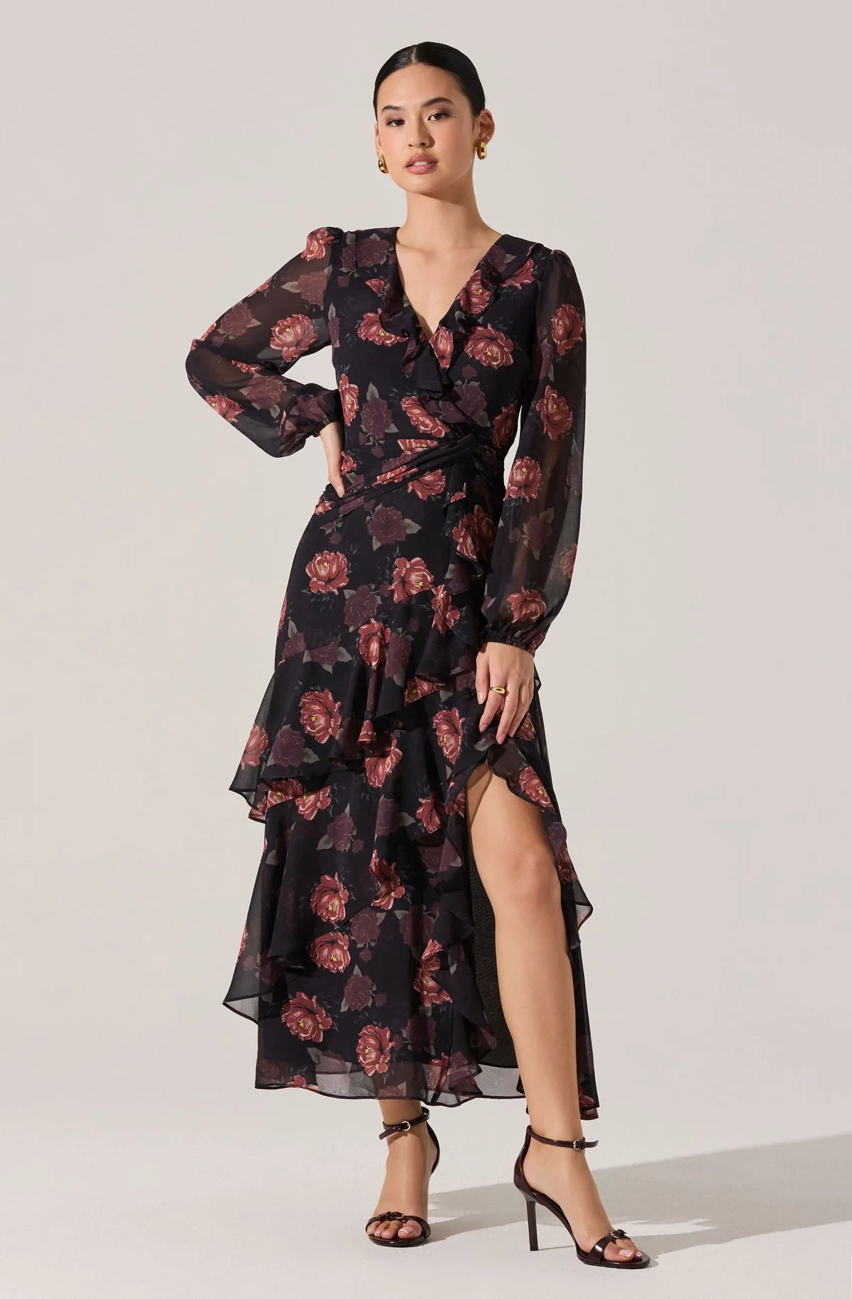 ASTR THE LABEL Corrina FLORAL BLACK Dress