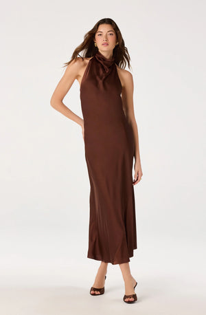 ASTR the Label Mackenzi Satin Brown Dress