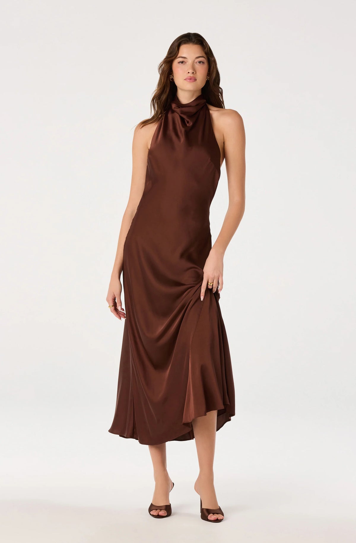 ASTR the Label Mackenzi Satin Brown Dress