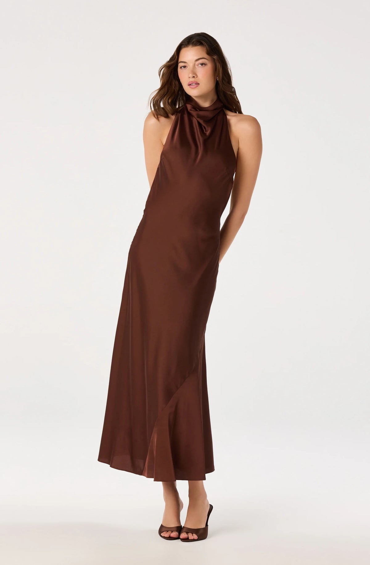 ASTR the Label Mackenzi Satin Brown Dress