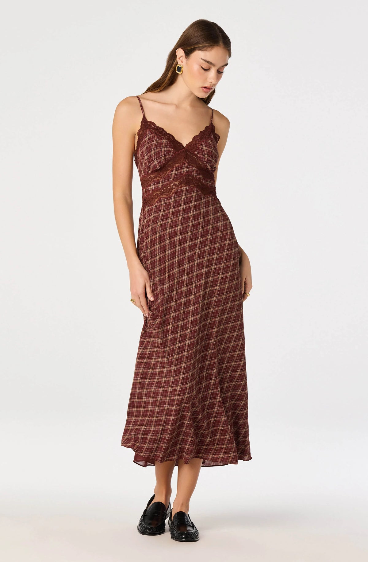 ASTR Carin Dress in Wine Plaid