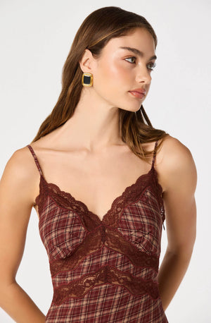ASTR Carin Dress in Wine Plaid