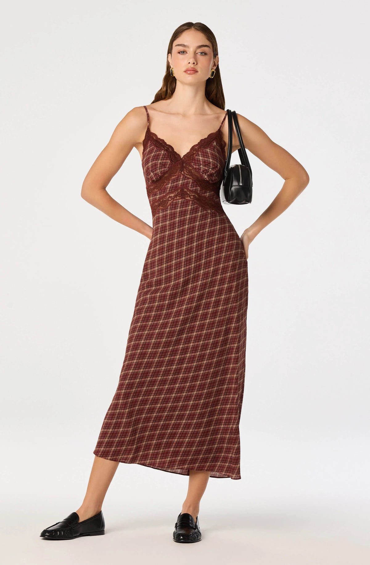ASTR Carin Dress in Wine Plaid