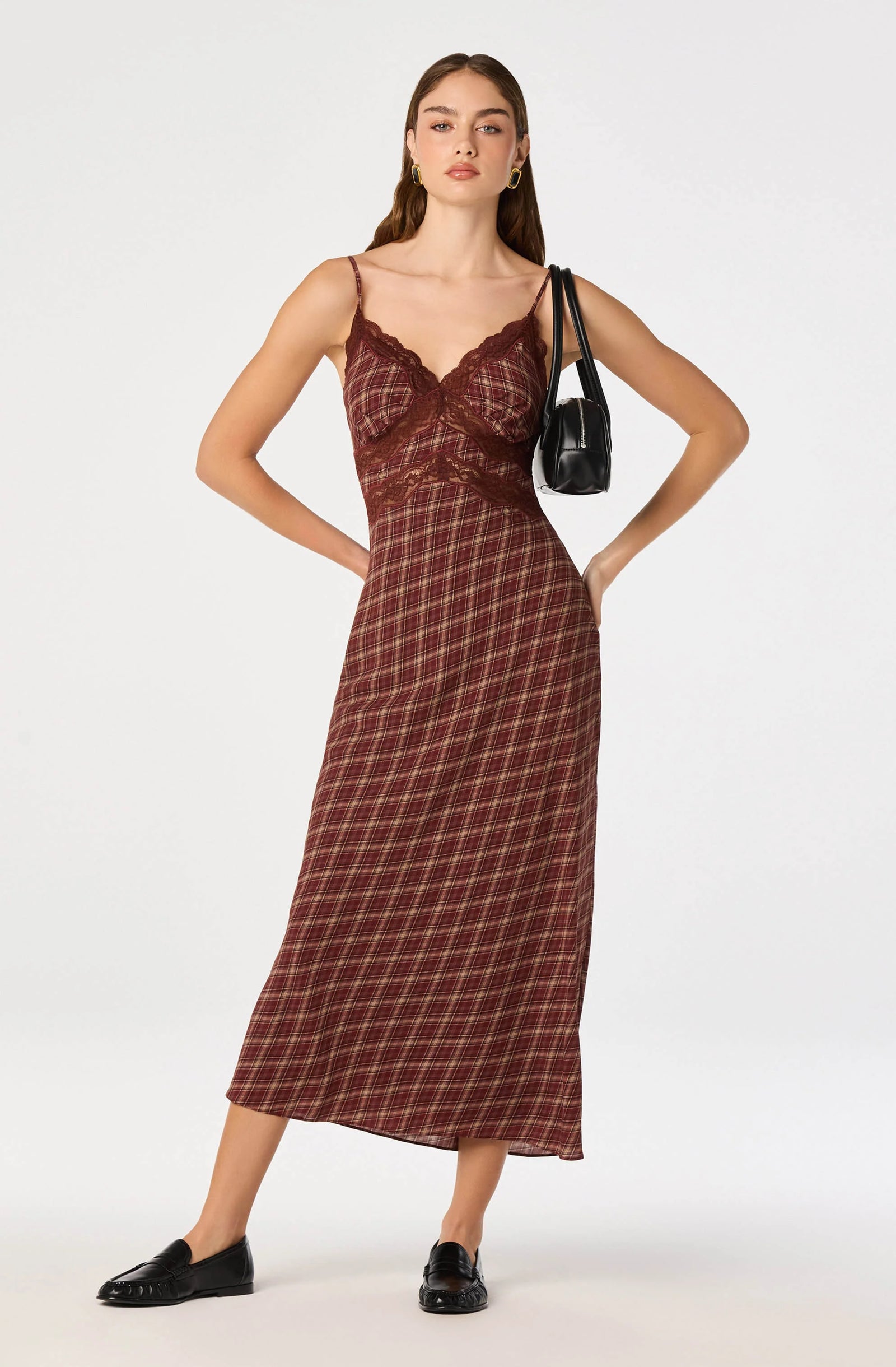 ASTR Carin Dress in Wine Plaid