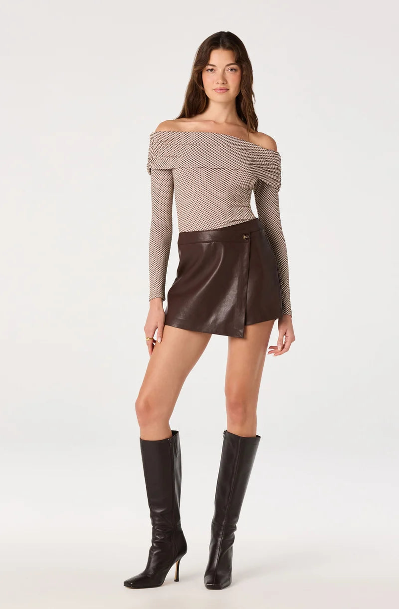 ASTR Diamante Top in Brown Gingham