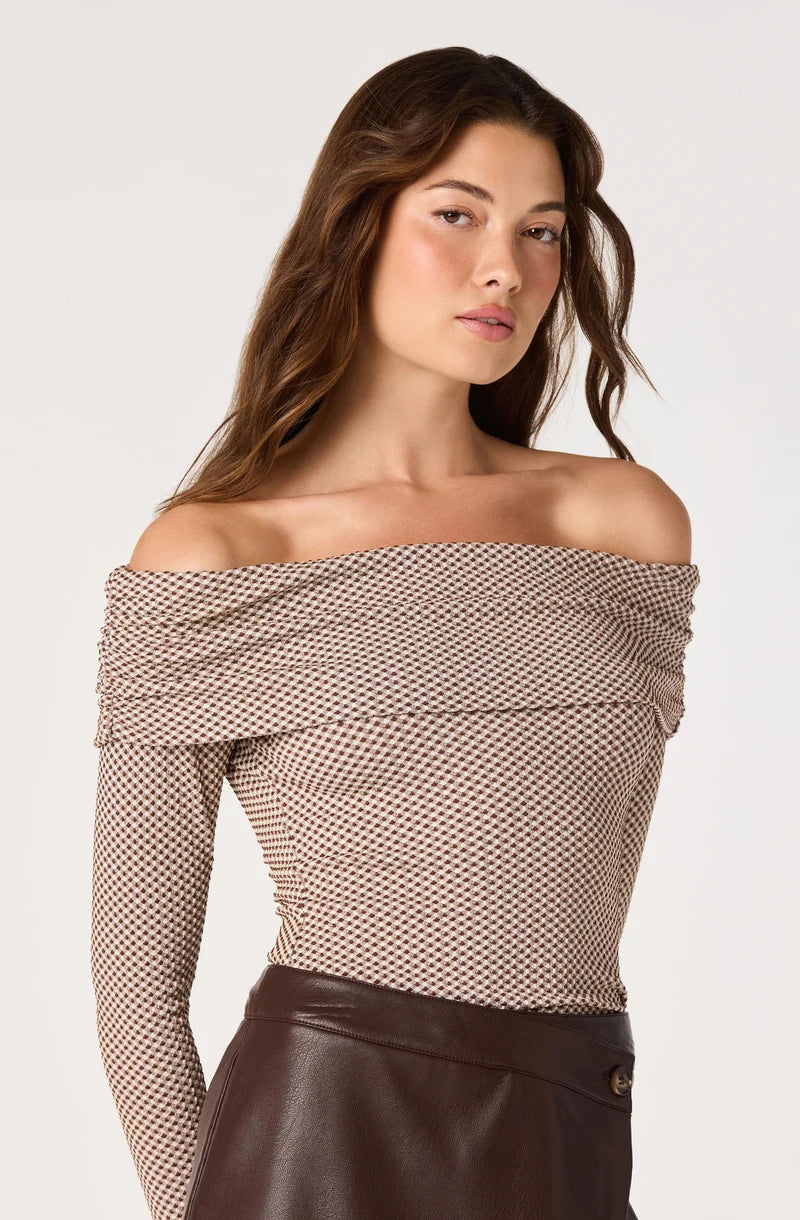 ASTR Diamante Top in Brown Gingham
