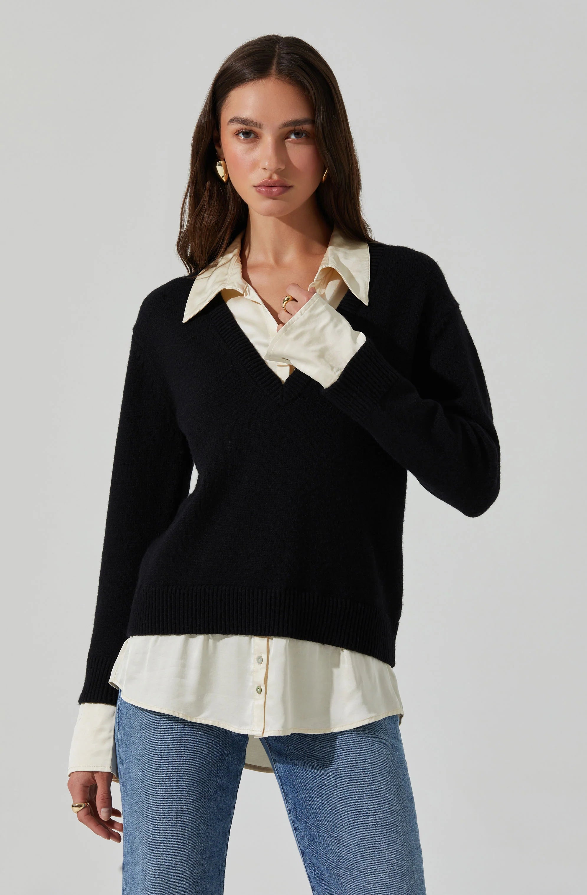 ASTR THE LABEL Jianna Black Layered Sweater