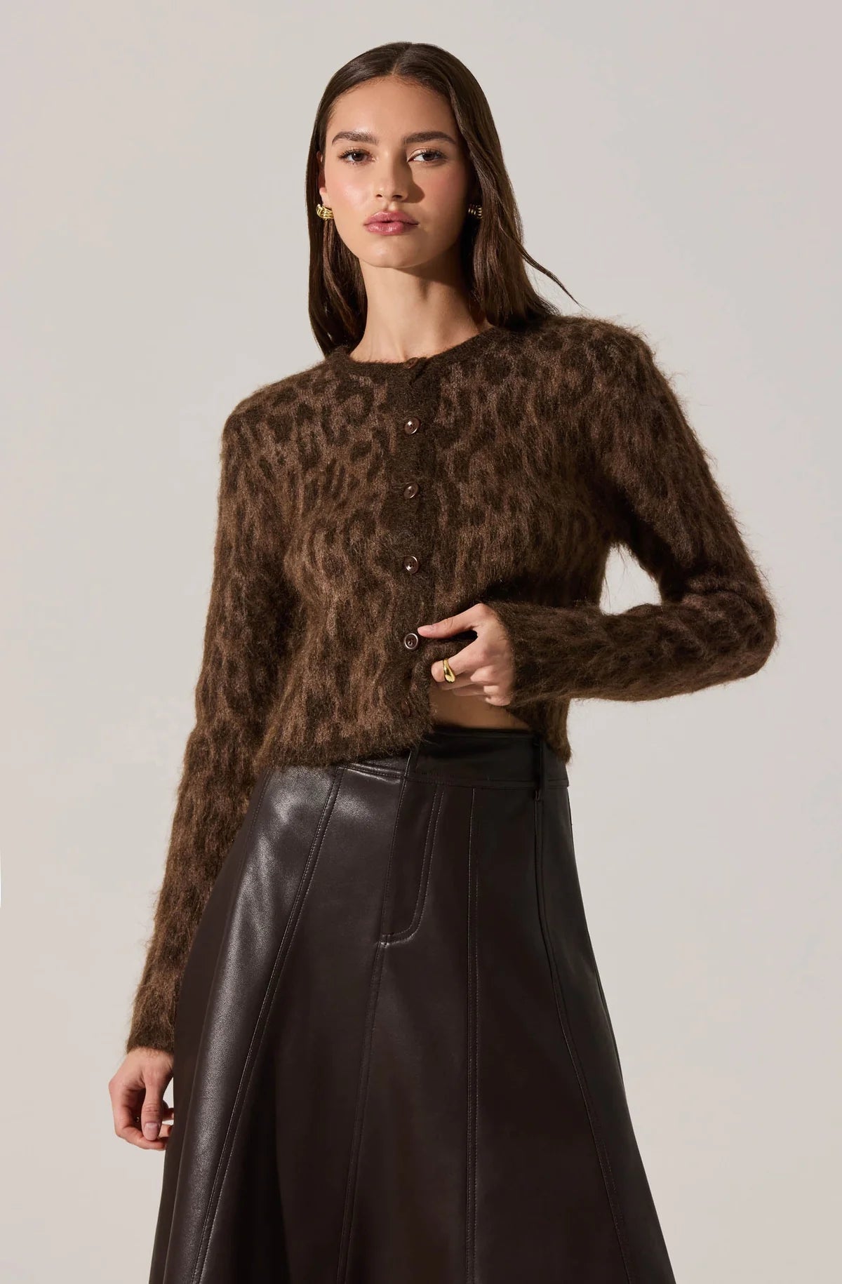 ASTR THE LABEL Katria Brown Cheetah Cardigan