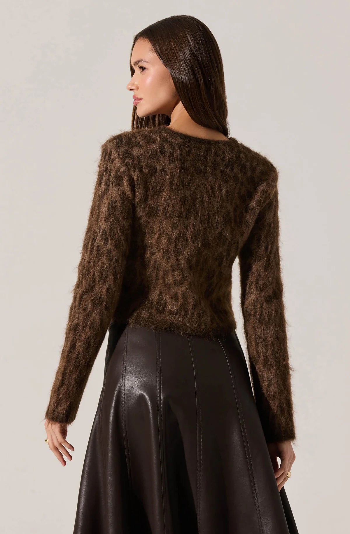 ASTR THE LABEL Katria Brown Cheetah Cardigan Sweater