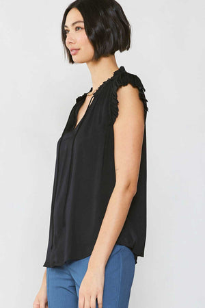 PLEATED BLOUSE W/ RUFFLED NECK
