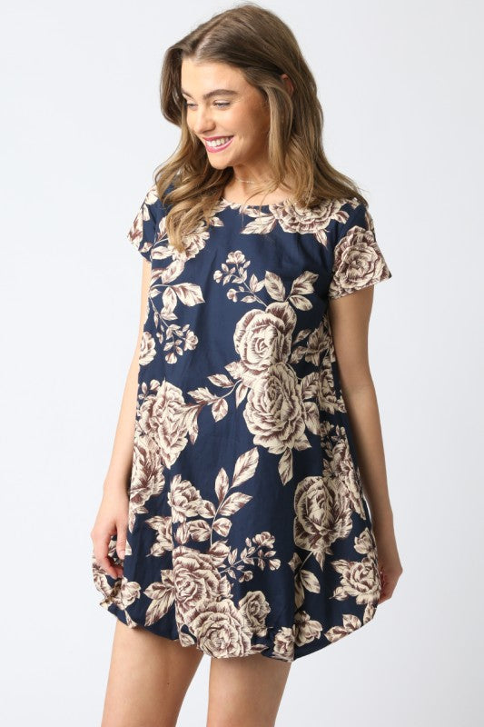 Drea Floral Bubble Navy Dress
