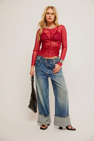 Free People MOST LIKELY LAYERING Red TOP