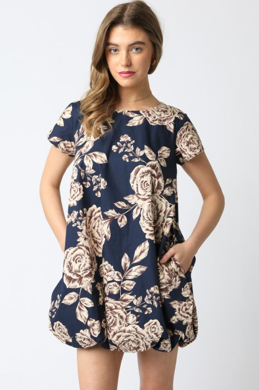Drea Floral Bubble Navy Dress