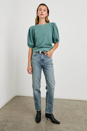 Rails Camy Teal Sweatshirt Puff Sleeve Top