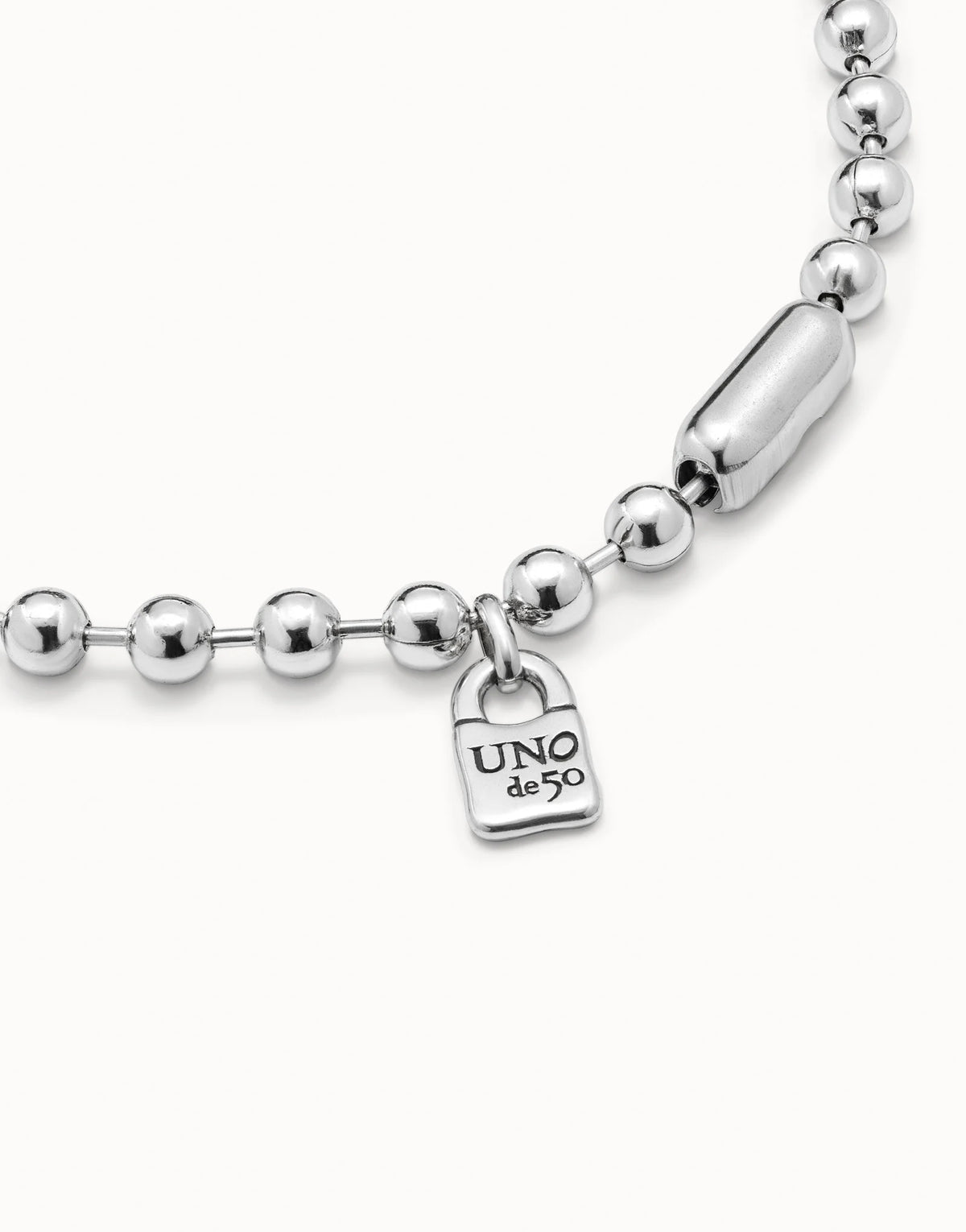UNODE50 Short Beaded Silver Necklace with Padlock