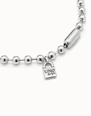 UNODE50 Short Beaded Silver Necklace with Padlock
