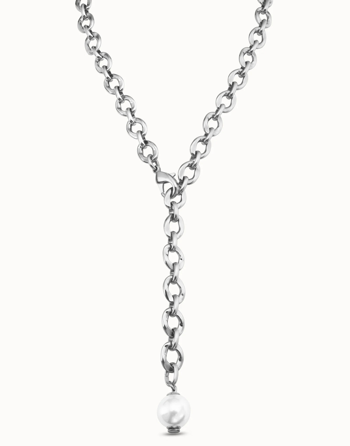 UNODE50 Joy of Living Long Link Pearl Silver Chain Necklace
