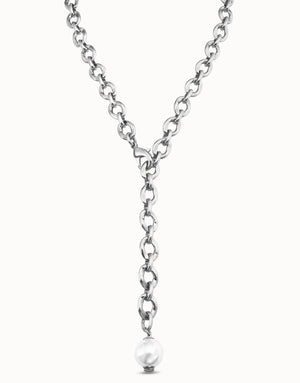 UNODE50 Joy of Living Long Link Pearl Silver Chain Necklace