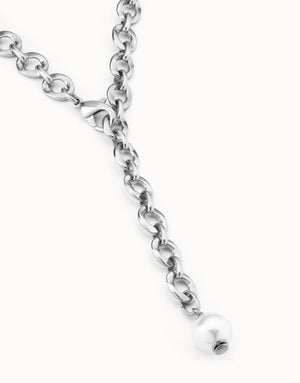 UNODE50 Joy of Living Long Link Pearl Silver Chain Necklace