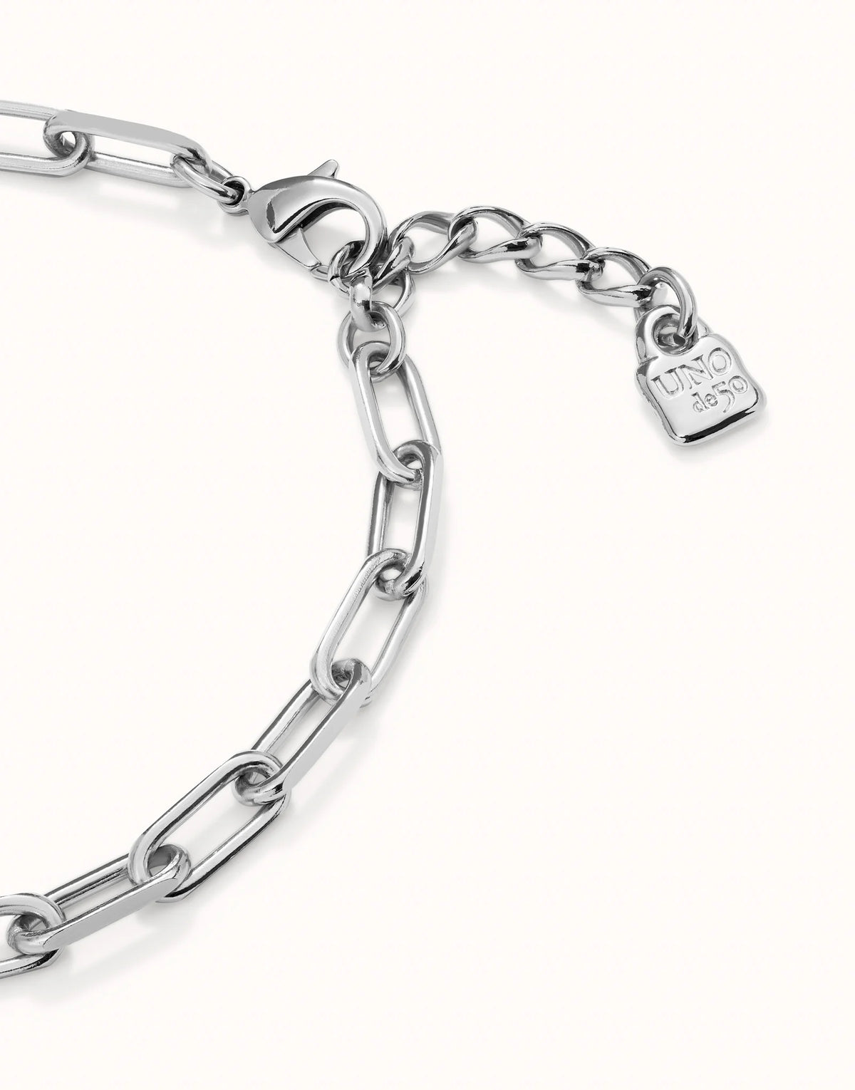 Uno De 50 Ser Valiente Paperchain Link Silver Necklace
