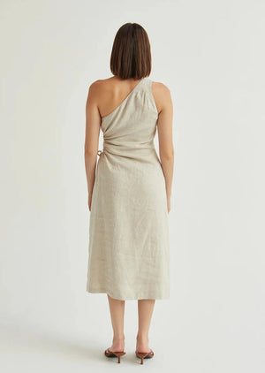 Aura One Shoulder Flax Linen Midi Dress