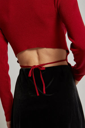 Crescent Nadia Ruby Turtle Neck with Tie Back Knit Top