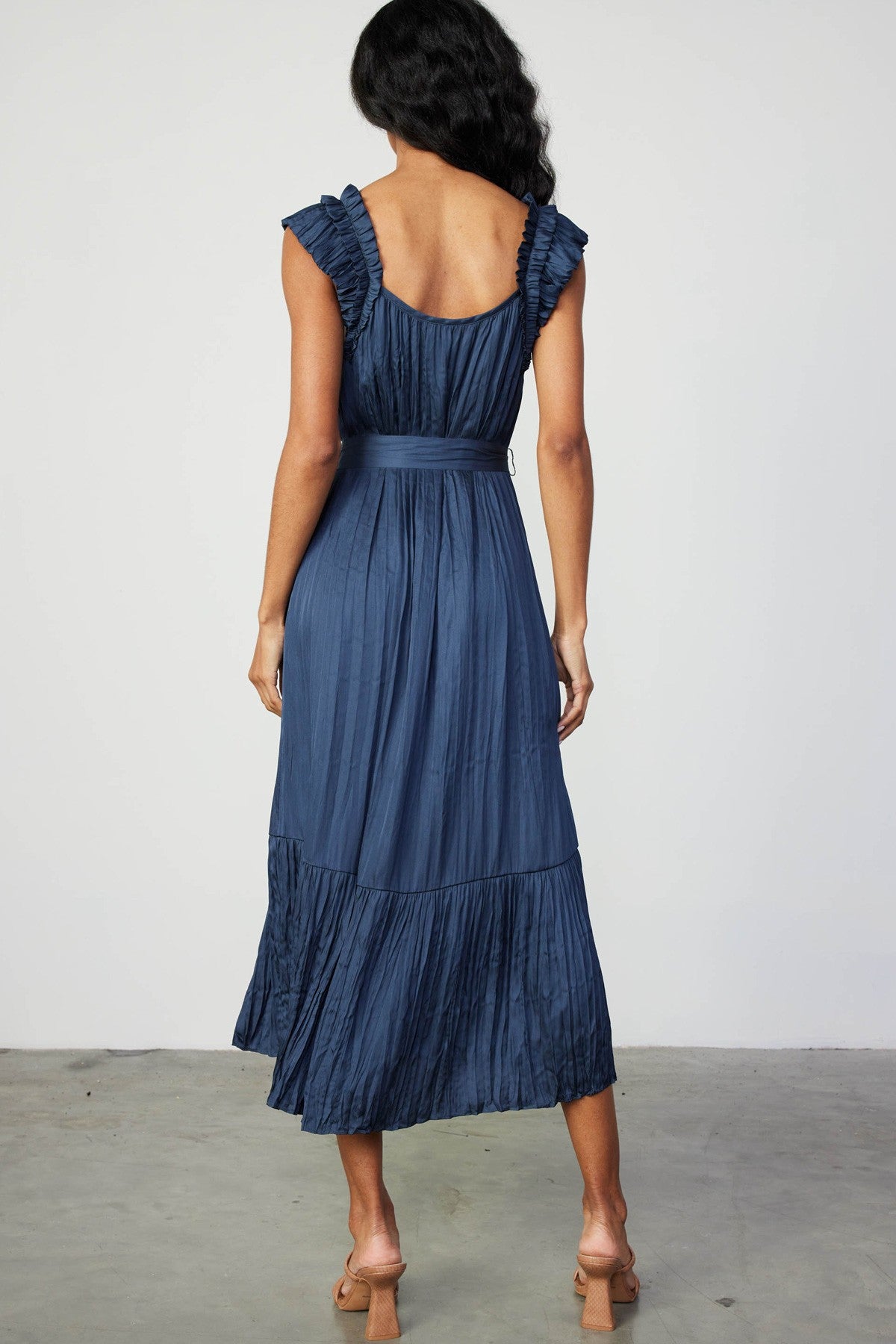Double Layer Ruffle Sleeve Crinkle Dress