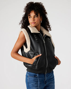 Steve Madden AVI Leather Sherpa Black VEST