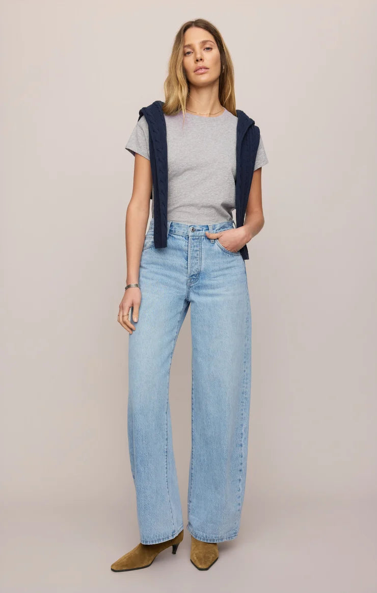 Z Supply The Show Off High Rise Bowed Denim in Indigo Bloom