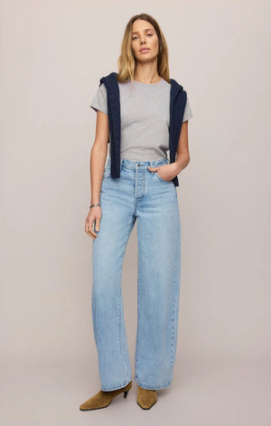 Z Supply The Show Off High Rise Bowed Denim in Indigo Bloom
