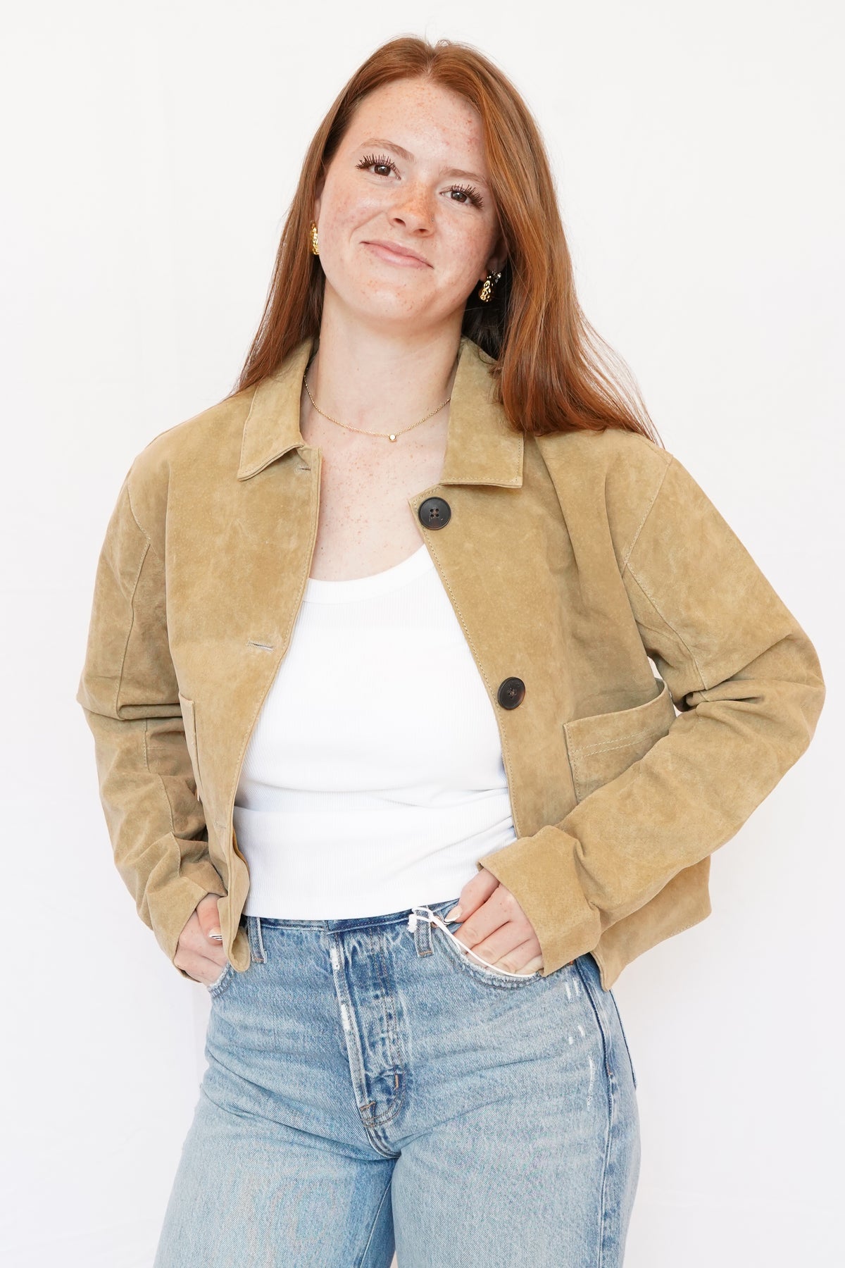 Blank NYC Suede Crop Jacket in Cinnamon Crunch