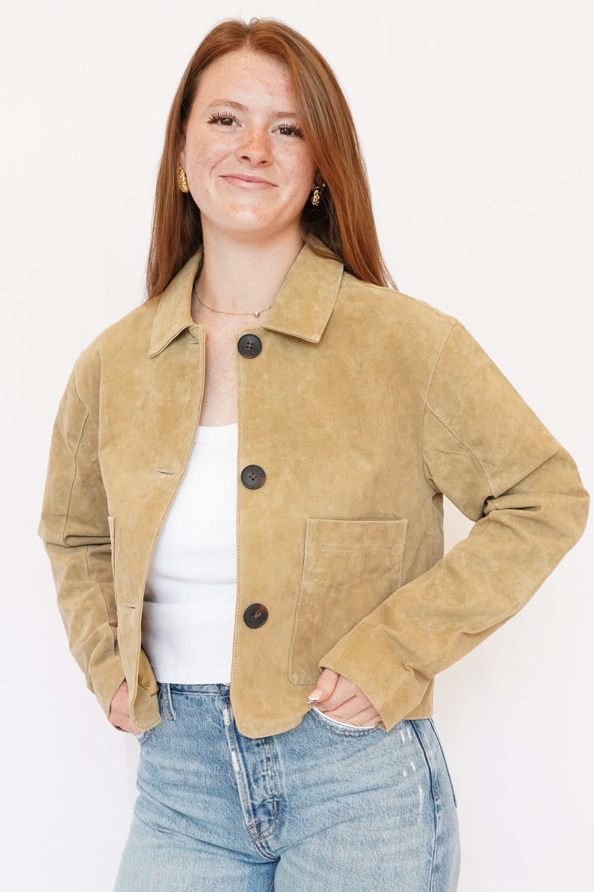 Blank NYC Suede Crop Jacket in Cinnamon Crunch