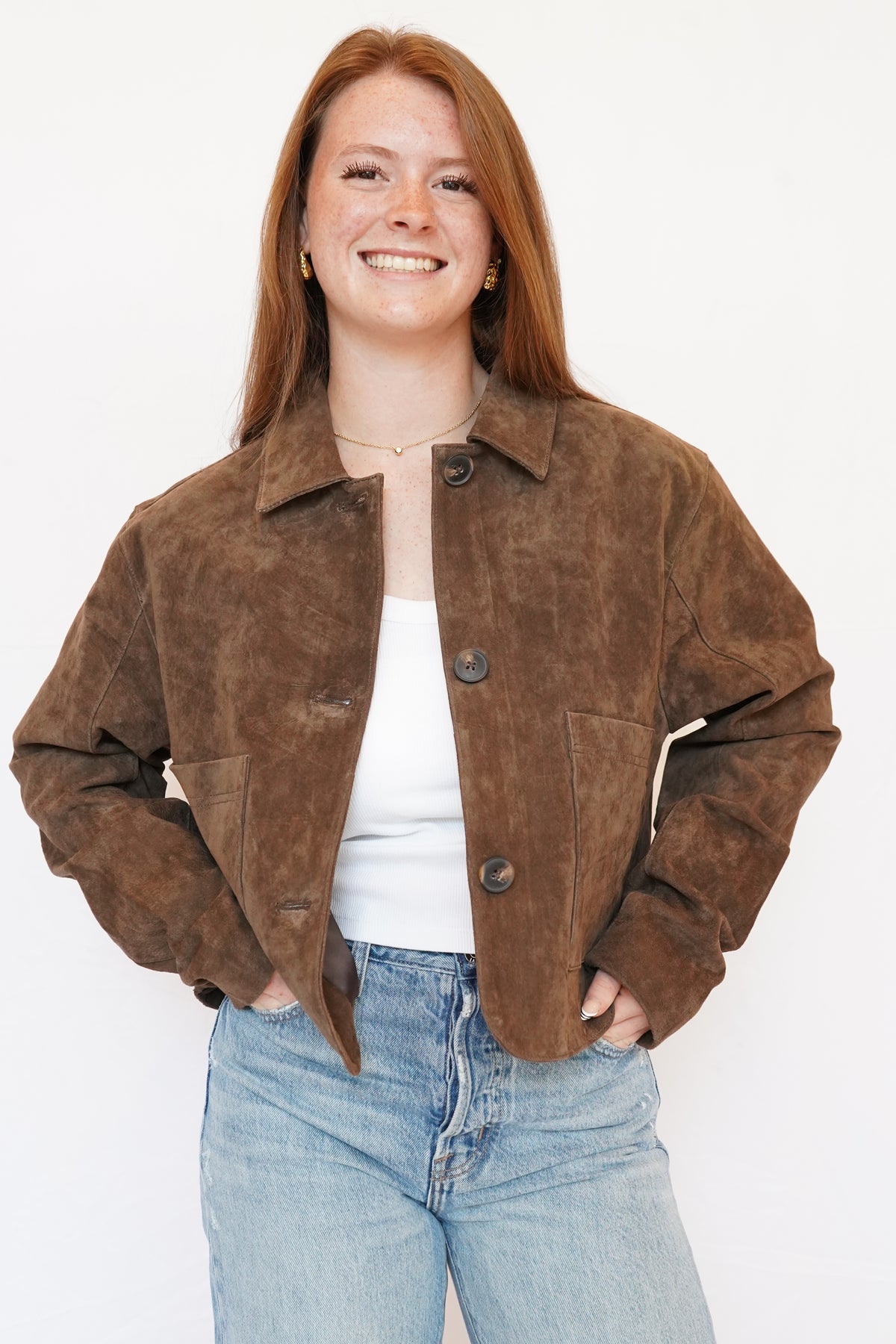 Blank NYC Suede Crop Jacket in Brown