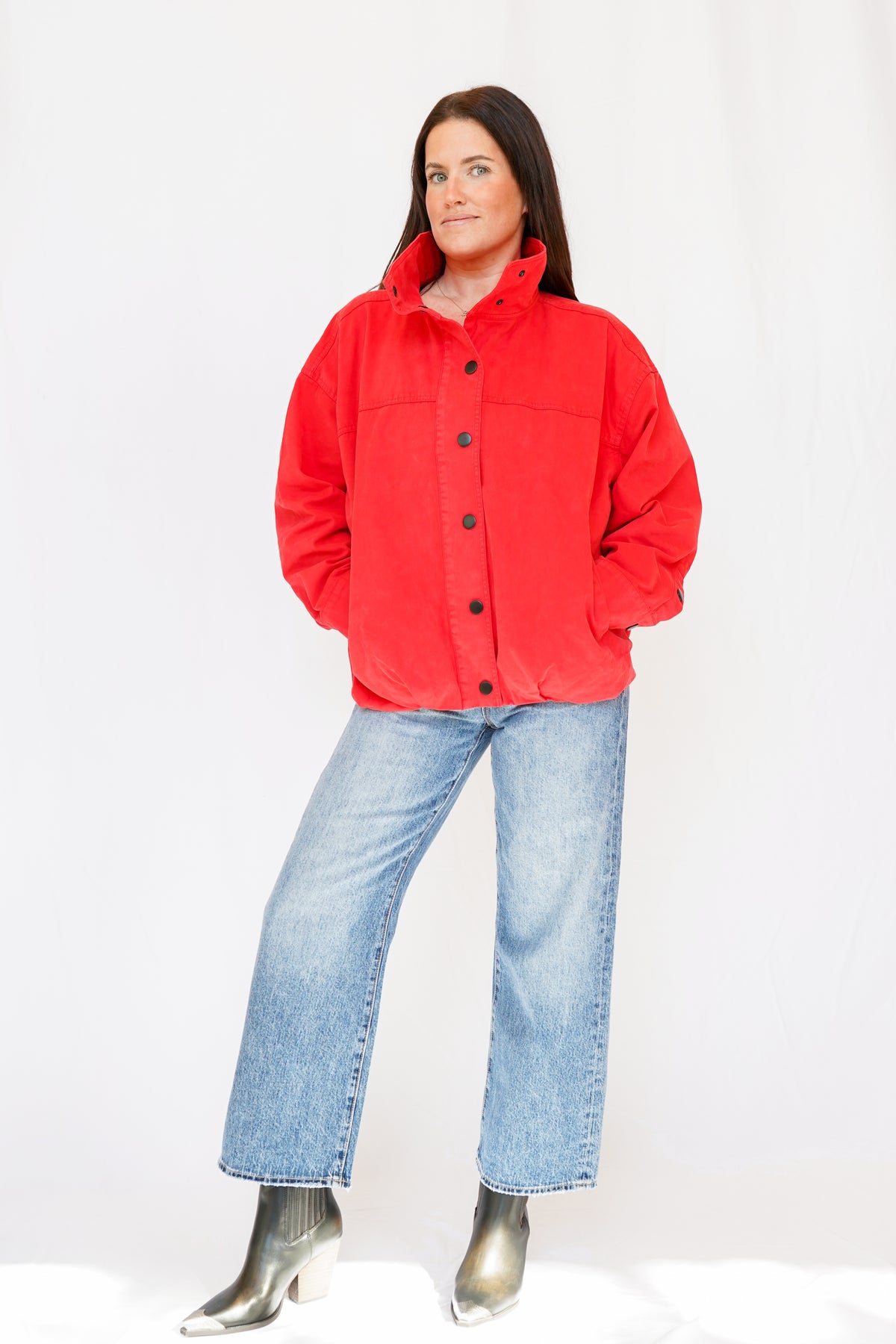 Pistola Liberty Red Funnel Neck Jacket in Negroni