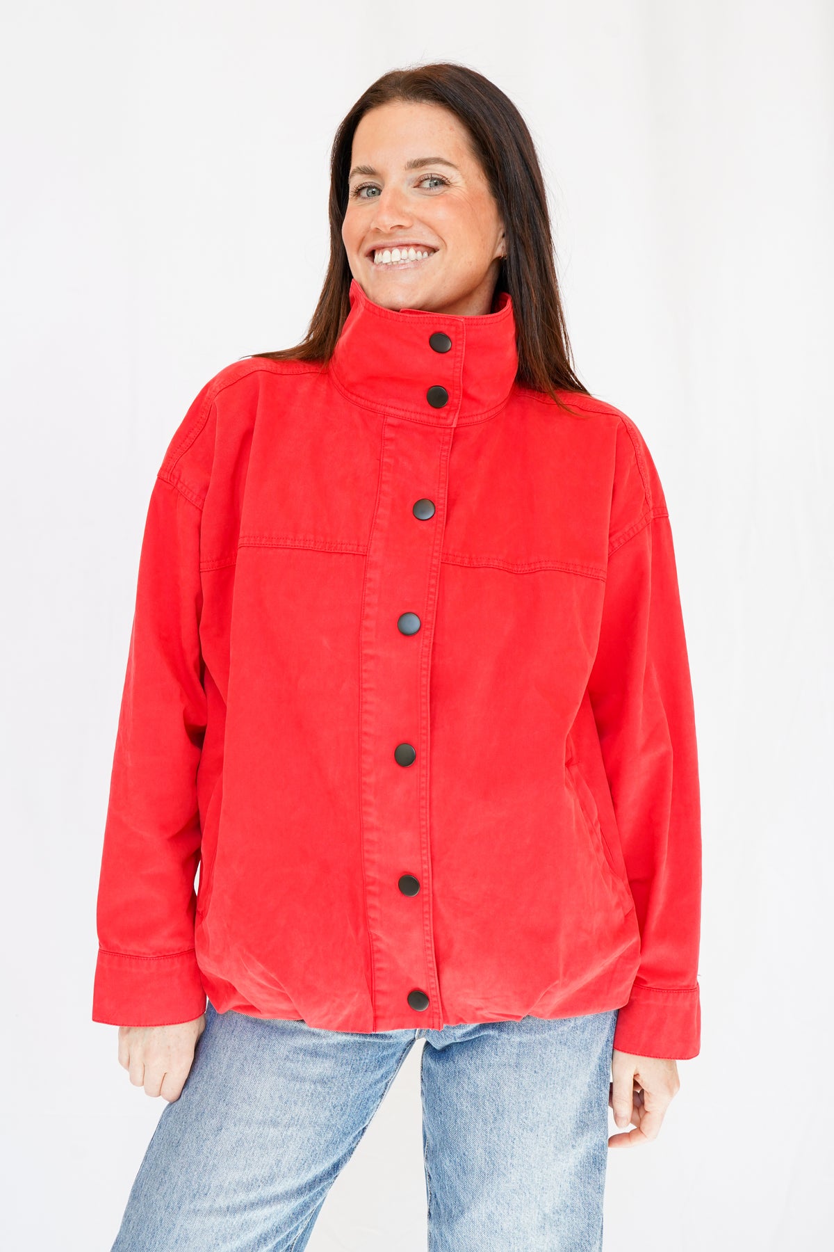 Pistola Liberty Red Funnel Neck Jacket in Negroni