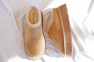 The Brandi Platform Slipper Mule in Almond
